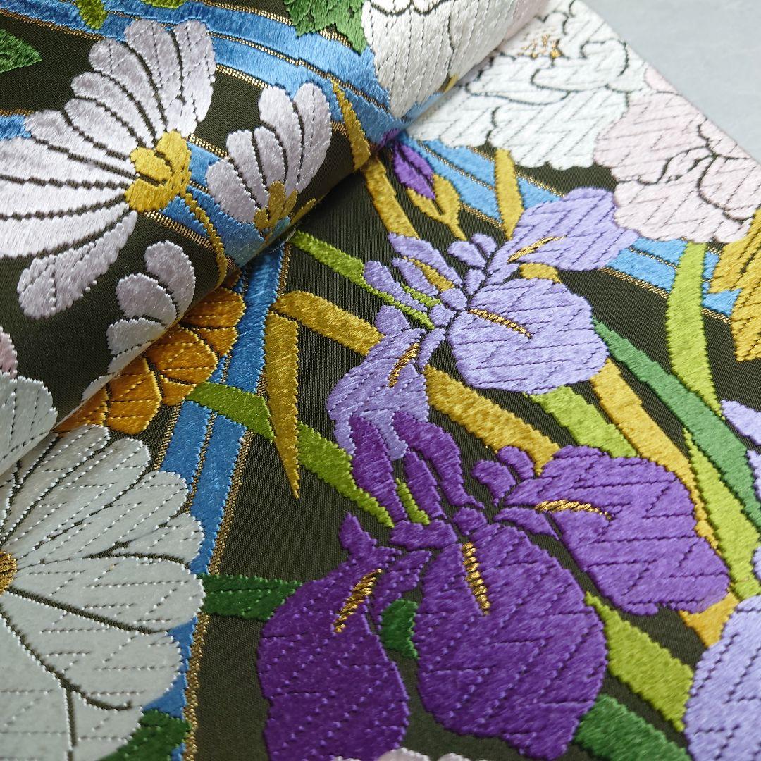 正絹 袋帯 六通柄 河合美術織物 四季の花 極上 逸品 未使用品
