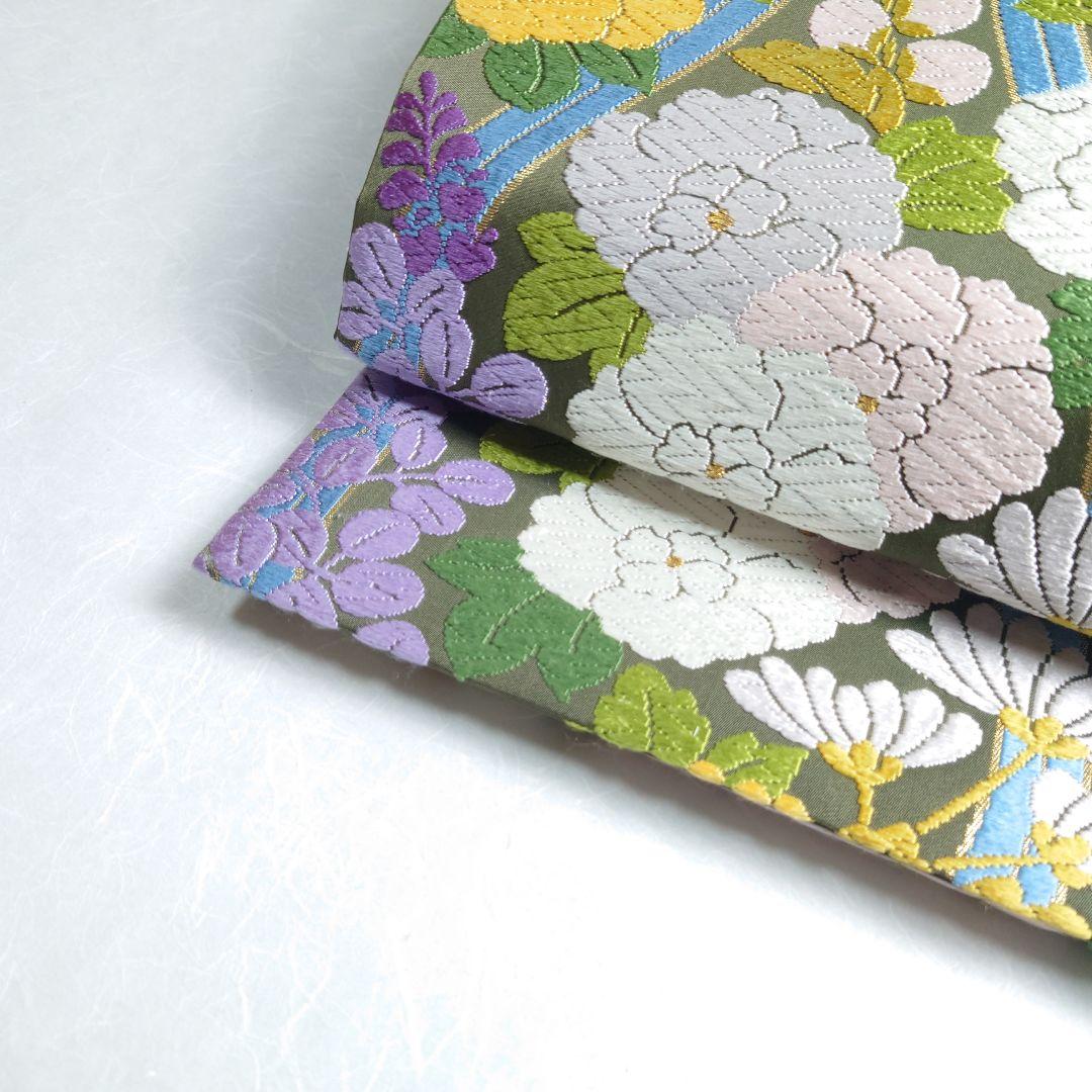 正絹 袋帯 六通柄 河合美術織物 四季の花 極上 逸品 未使用品