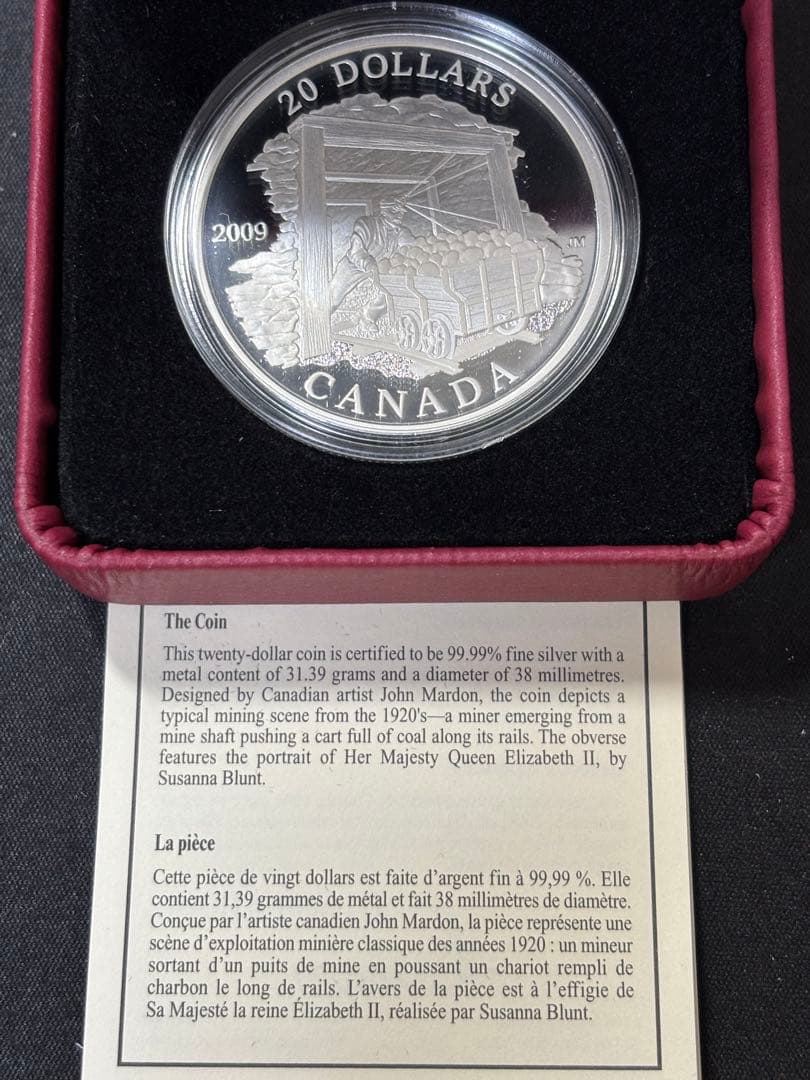 【純銀製】カナダ１９２０年炭鉱労働者採掘石炭貿易 １オンスプルーフ純銀