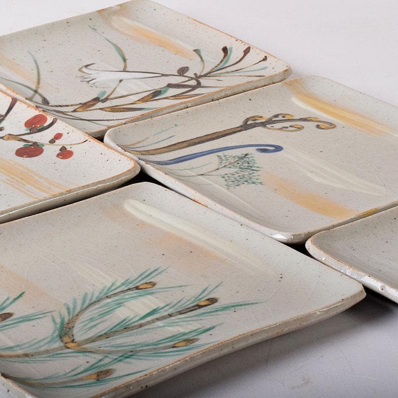 和食器　美濃焼　加藤幸兵衛陶窯　色絵　絵変銘々皿　5客　共箱　N　7598