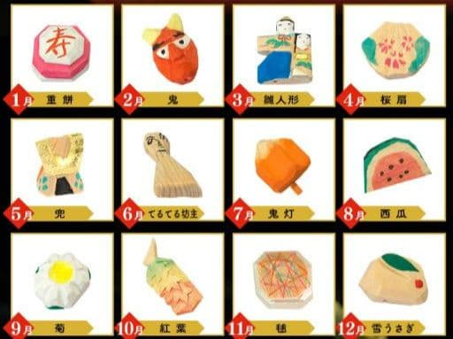 ゆ*こ様 奈良一刀彫「月こよみ 」巫女さんと12か月の捧げ物 浦弘園・作 奈良伝