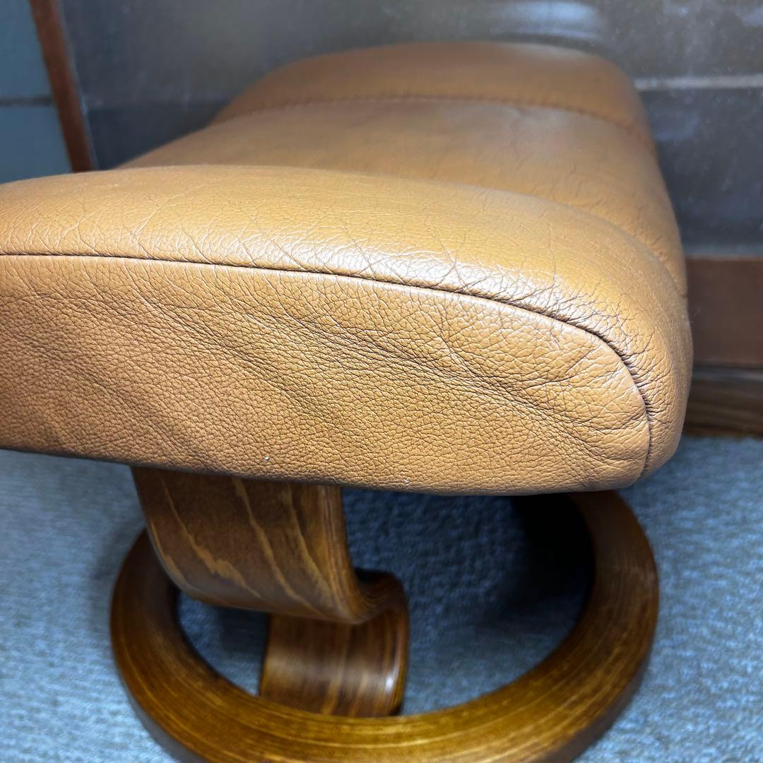 【良品】エコーネス EKORNES 本革レザー オットマン 前後可動式 ブラウン