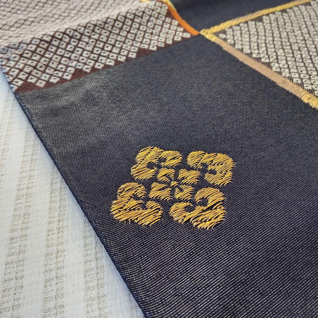 【洒落袋帯】一目惚れ級！黒地引箔×鹿子市松■天井鹿子文/粋モダン/424cm