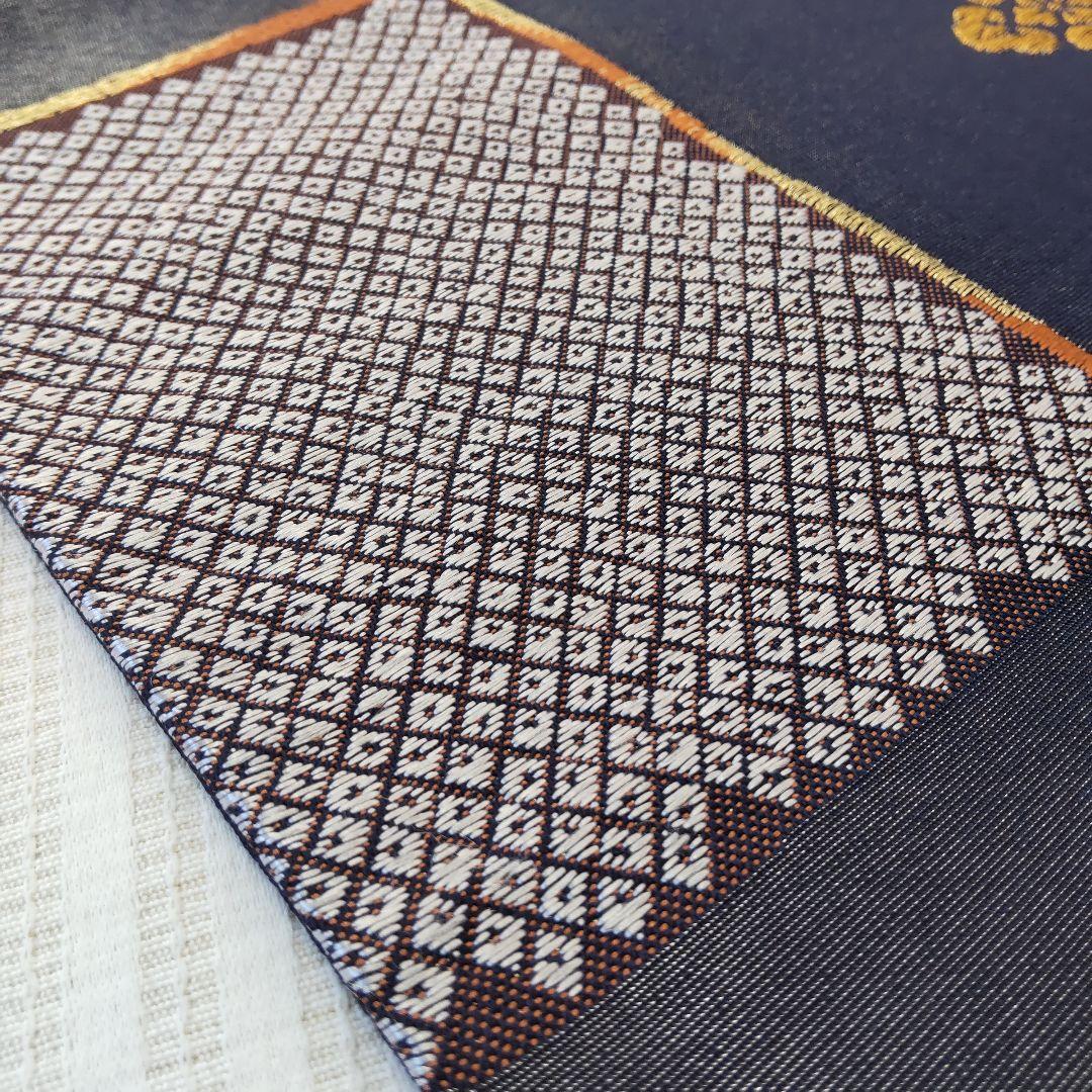 【洒落袋帯】一目惚れ級！黒地引箔×鹿子市松■天井鹿子文/粋モダン/424cm