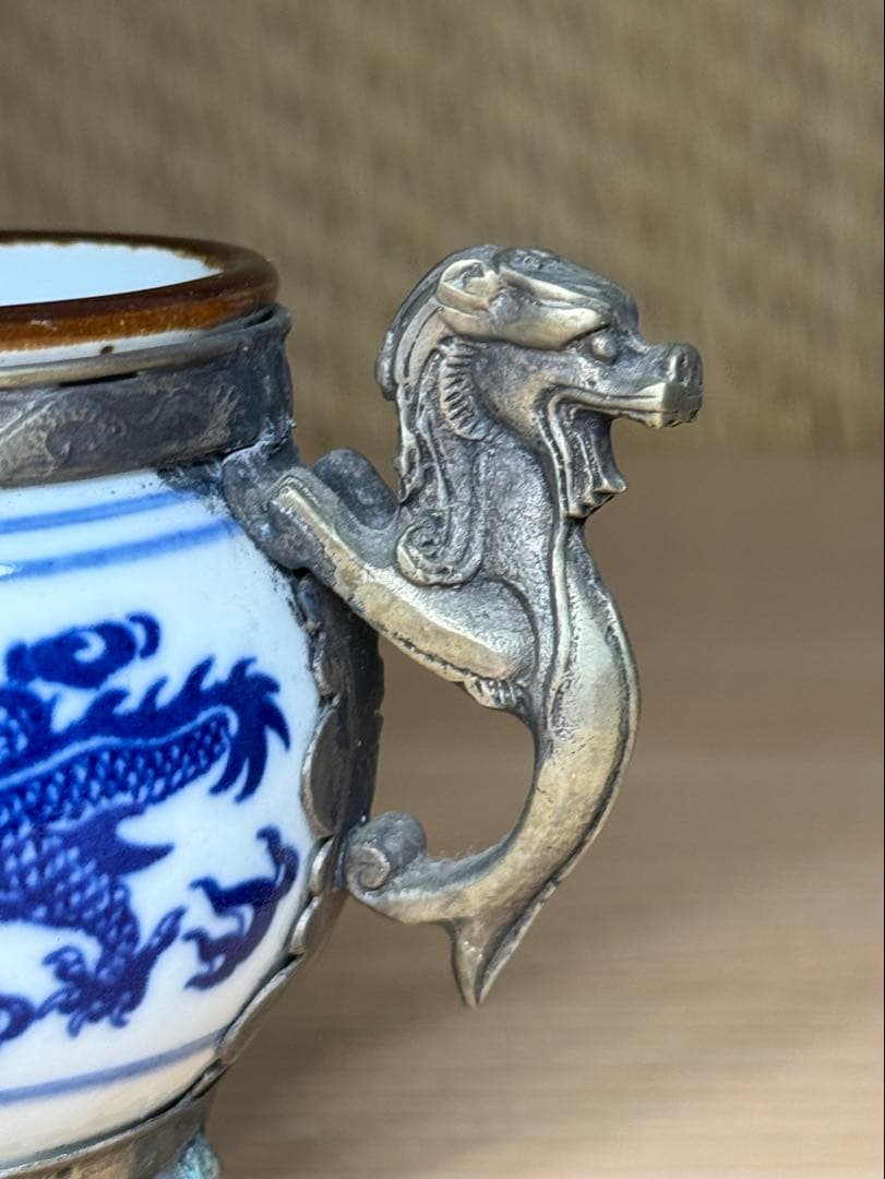 染付 香炉 龍文 錫製 蓋付 香道具 茶道具 唐物 中国美術