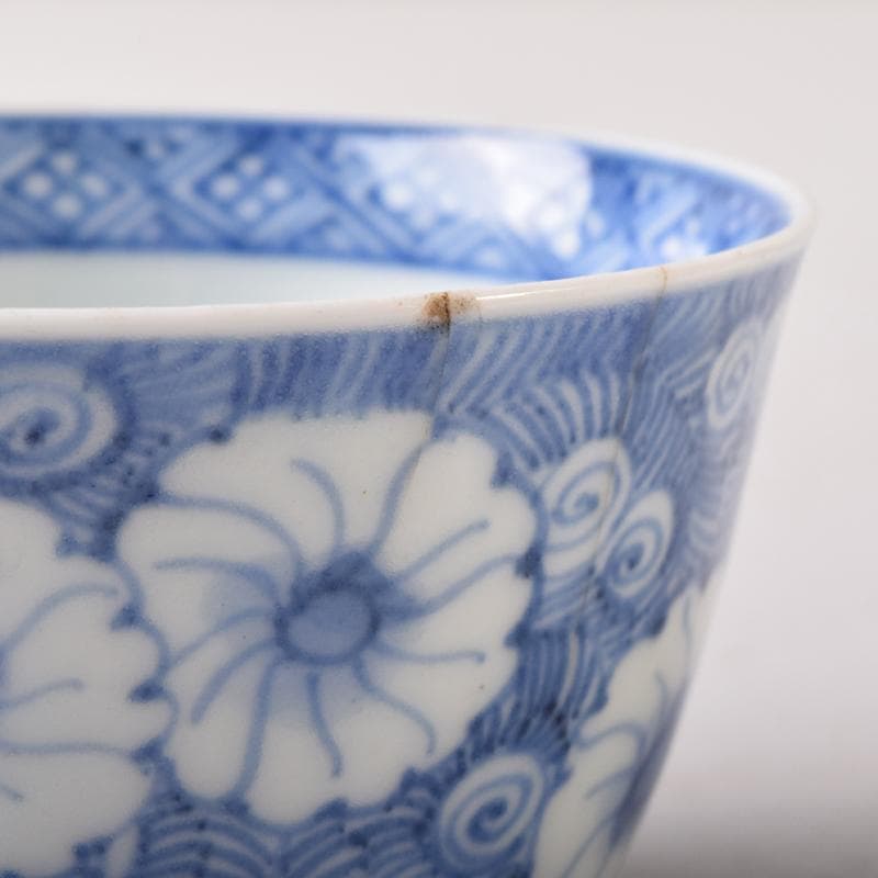 伊万里焼　古伊万里　富貴長春　染付花文　煎茶碗　四客　7685