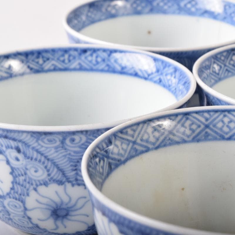 伊万里焼　古伊万里　富貴長春　染付花文　煎茶碗　四客　7685