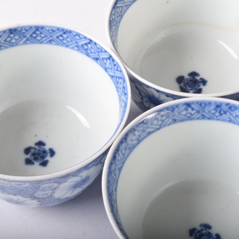 伊万里焼　古伊万里　富貴長春　染付花文　煎茶碗　四客　7685