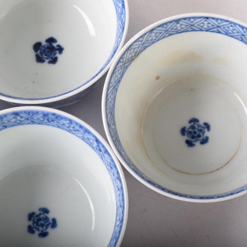 伊万里焼　古伊万里　富貴長春　染付花文　煎茶碗　四客　7685