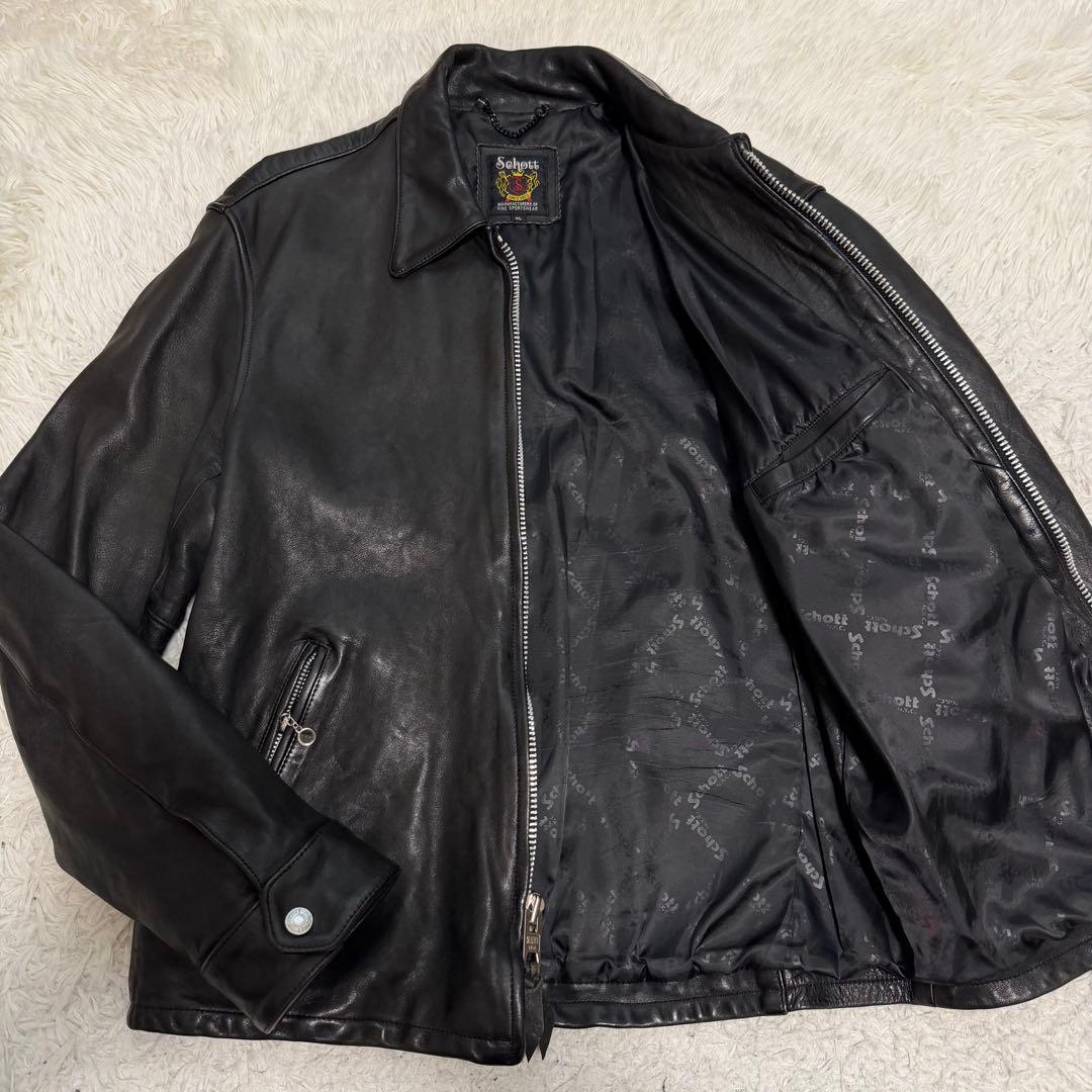 美品XLサイズ　ショット　ラムレザー シングルライダースジャケット　襟付き　黒