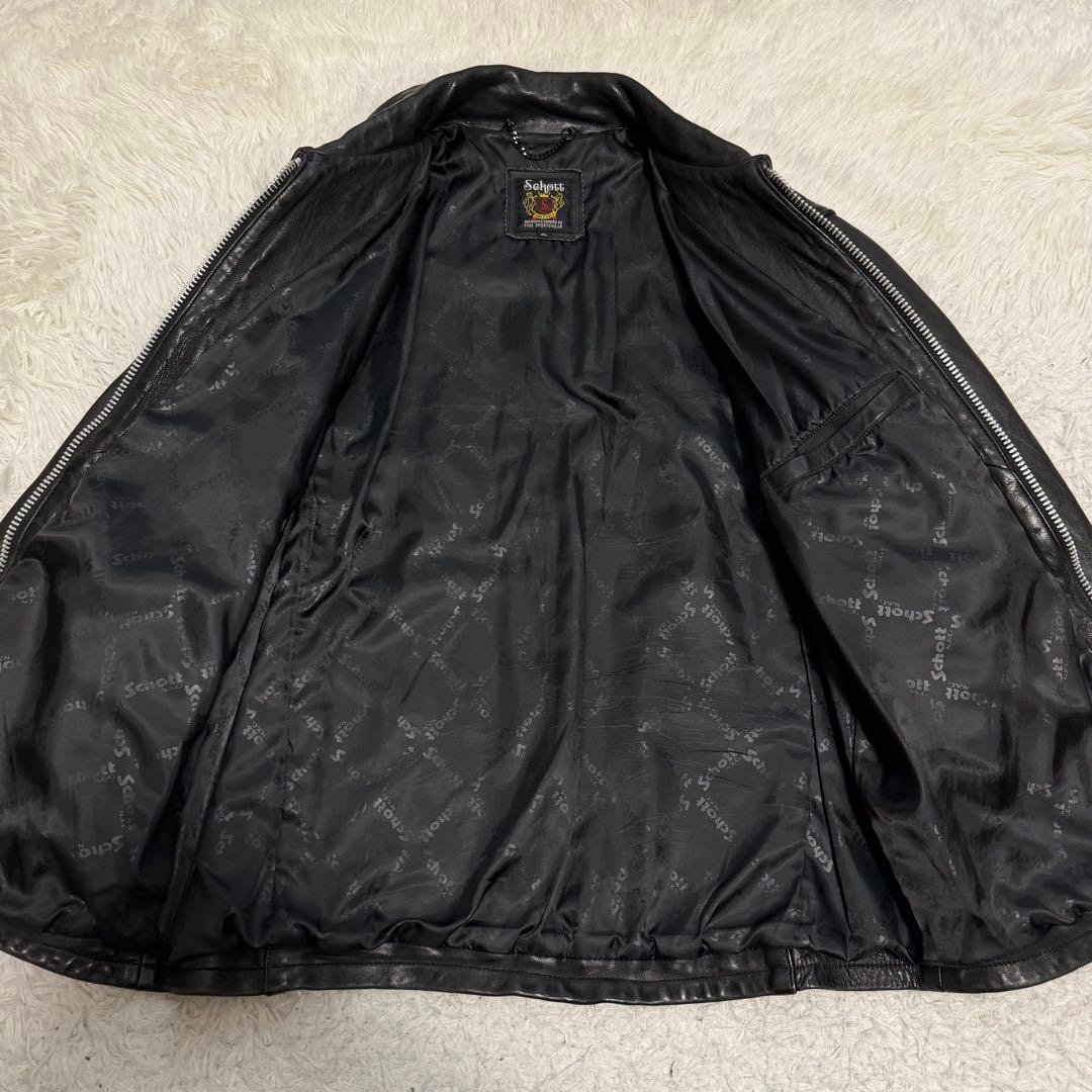 美品XLサイズ　ショット　ラムレザー シングルライダースジャケット　襟付き　黒