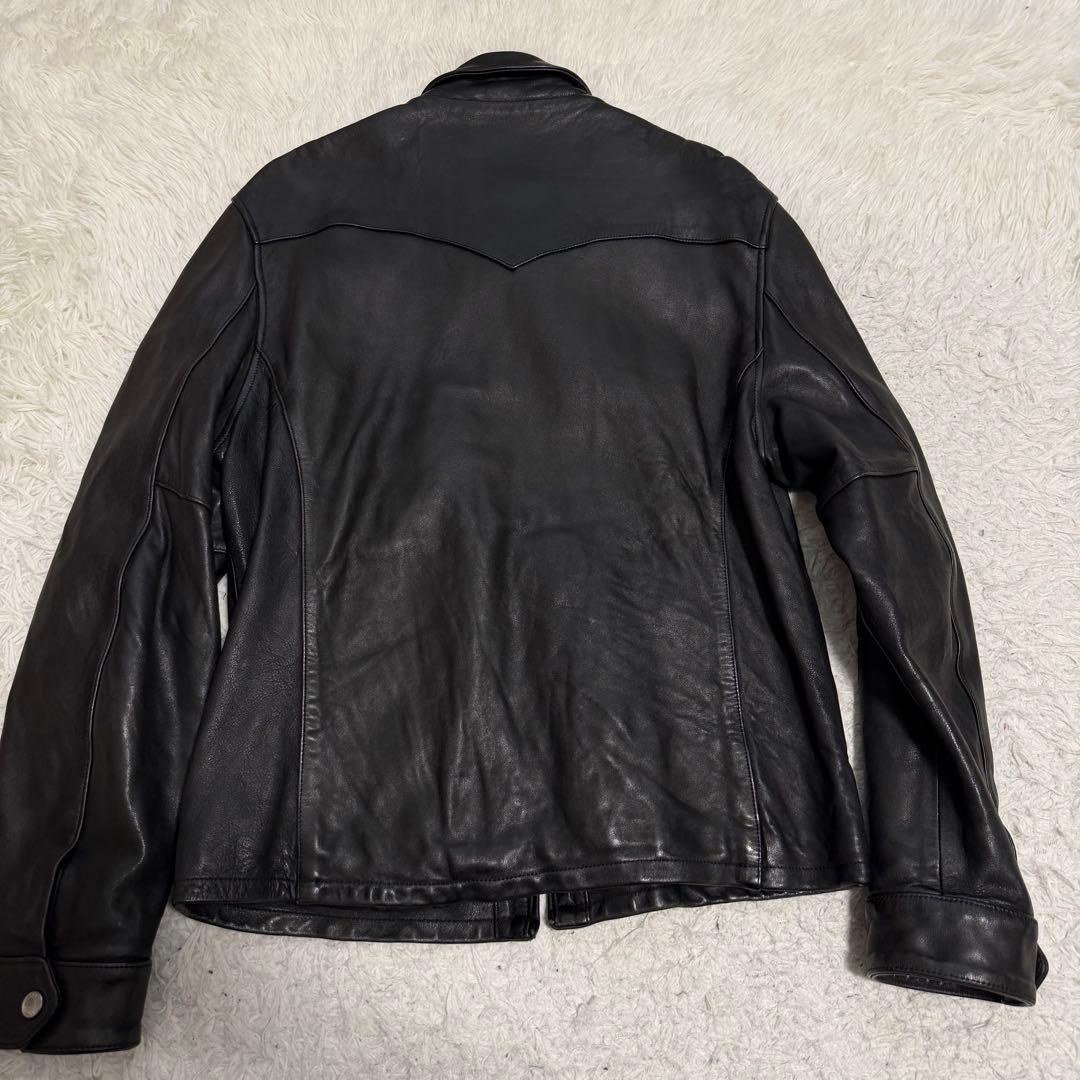 美品XLサイズ　ショット　ラムレザー シングルライダースジャケット　襟付き　黒
