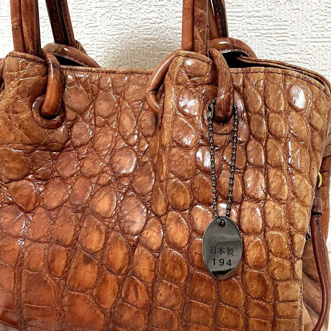 【希少】クロコダイル 高級 ハンドバッグ JRA認定 織りネーム付き 2WAY
