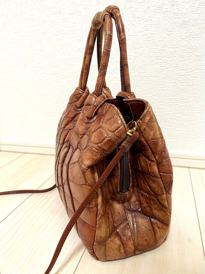 【希少】クロコダイル 高級 ハンドバッグ JRA認定 織りネーム付き 2WAY