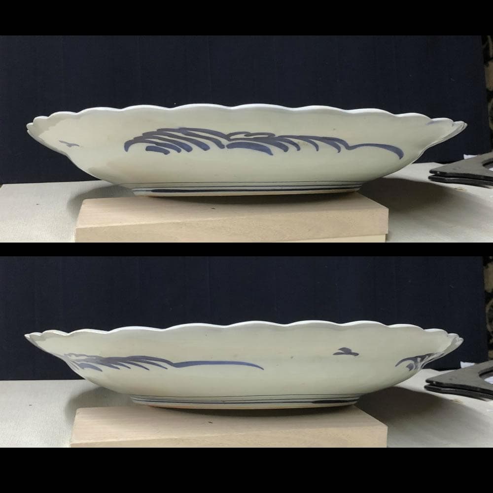 e895 着払い 古伊万里 大皿 径46cm 染付 ベロ藍 皿