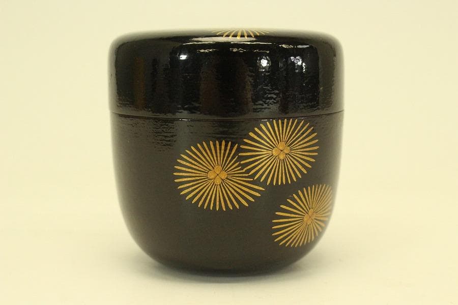 茶道具 而妙斎好 唐松蒔絵 一閑 大棗 一峰作 共箱 美品(A947)