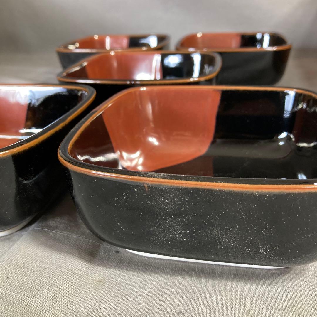 【青木龍山】文化勲章受章　日本芸術院会員　青木龍山作　天目掛分文　角鉢五客揃