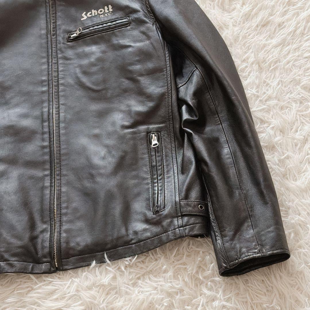 Lサイズ Schott レザージャケット シングルライダース ブラック 黒 ロゴ