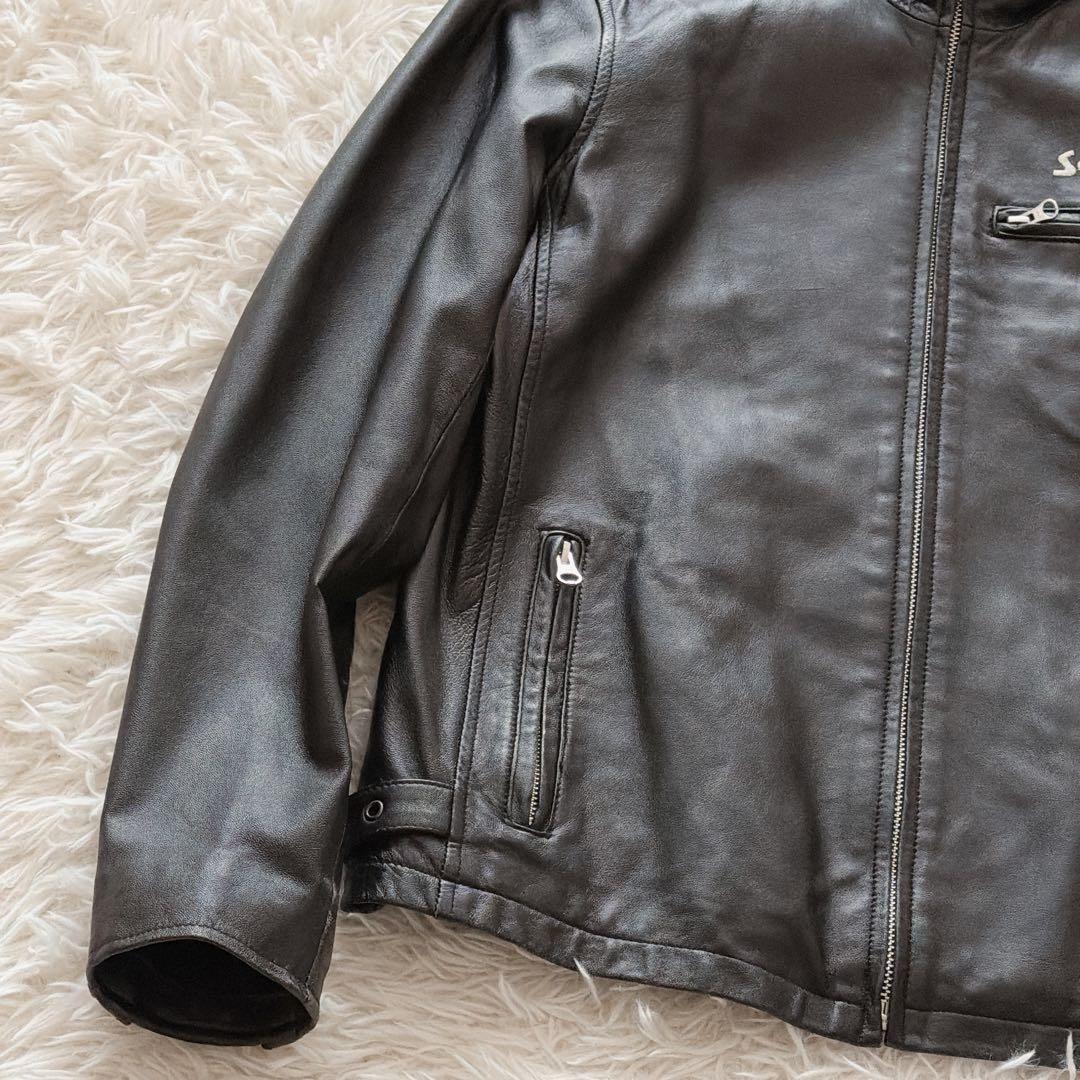 Lサイズ Schott レザージャケット シングルライダース ブラック 黒 ロゴ