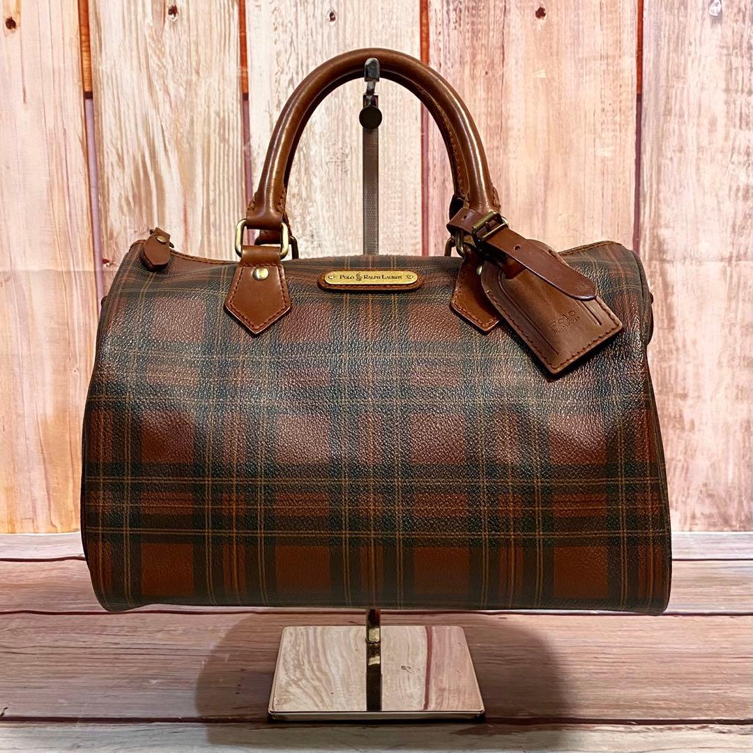 ポロラルフローレン　ミニボストンバッグ　ハンドバッグ　手提げ　レッド　チェック柄