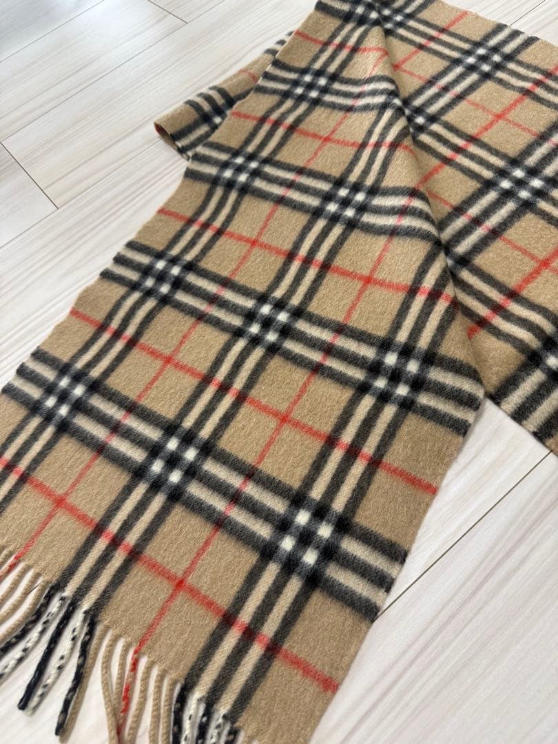 バーバリー カシミヤ チェックマフラー ベージュ