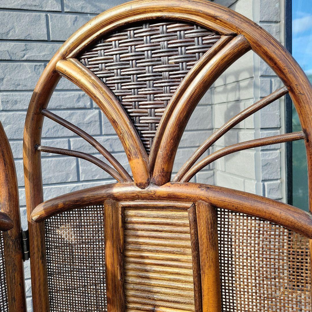 衝立 3連 ラタン パーテーション 籐家具 超美品 間仕切り アジアン レトロ