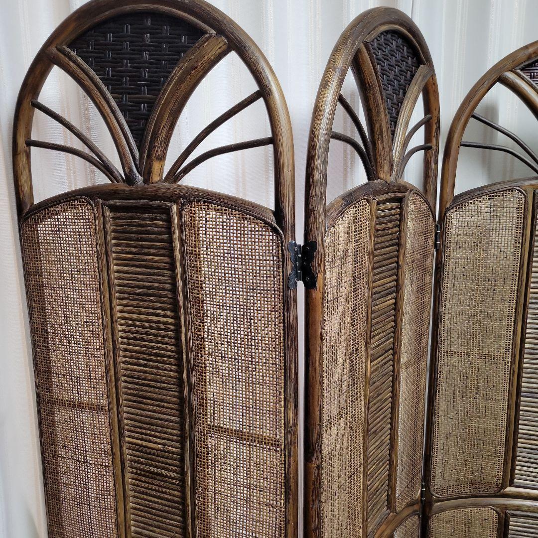 衝立 3連 ラタン パーテーション 籐家具 超美品 間仕切り アジアン レトロ