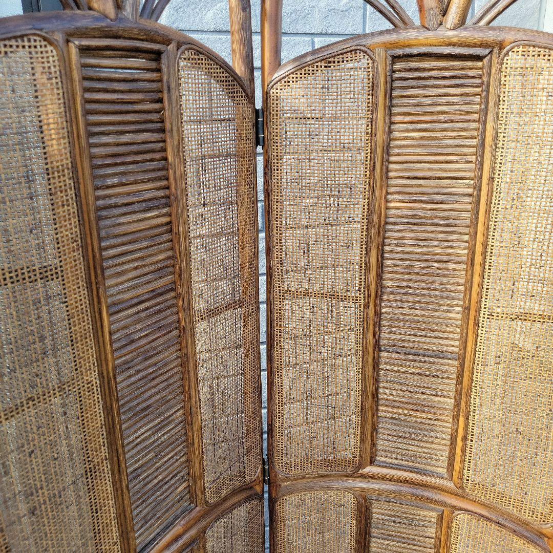 衝立 3連 ラタン パーテーション 籐家具 超美品 間仕切り アジアン レトロ