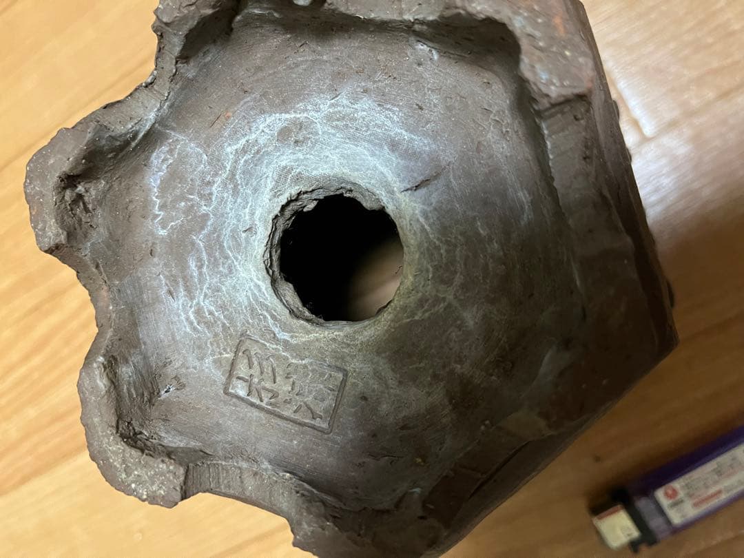 盆栽鉢　泥鉢　ヴィンテージ1点物　六角鉢　土目しっとり手触り抜群　重量有　骨董鉢