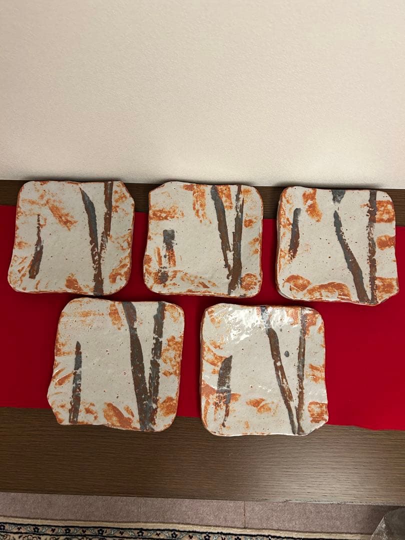 久保忠広作　紅志野皿五客