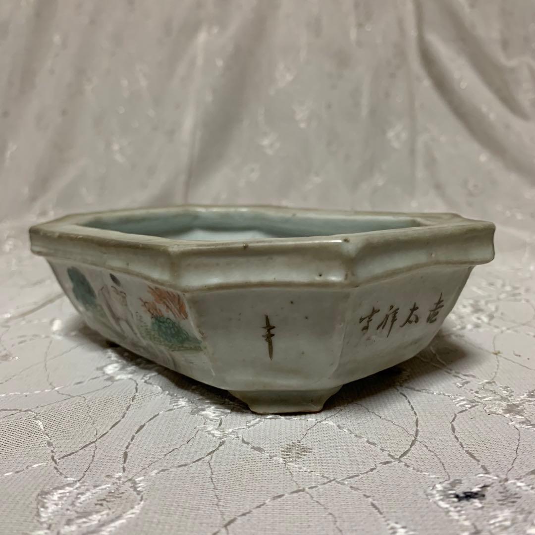 中国鉢　長方　絵鉢　盆栽鉢