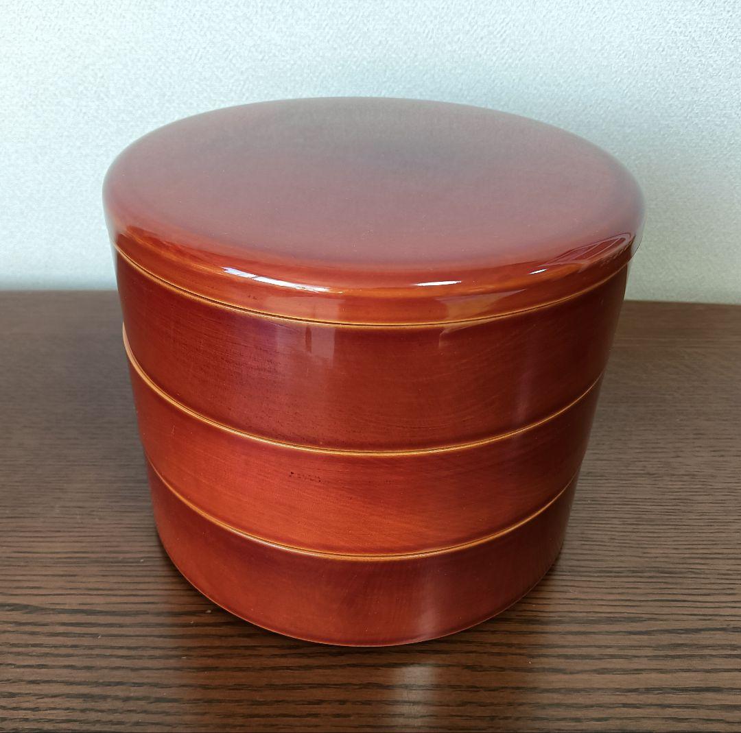 【未使用】飛騨春慶塗 漆塗り 丸型三段重箱 伝統工芸品 天然木 お正月 おせち