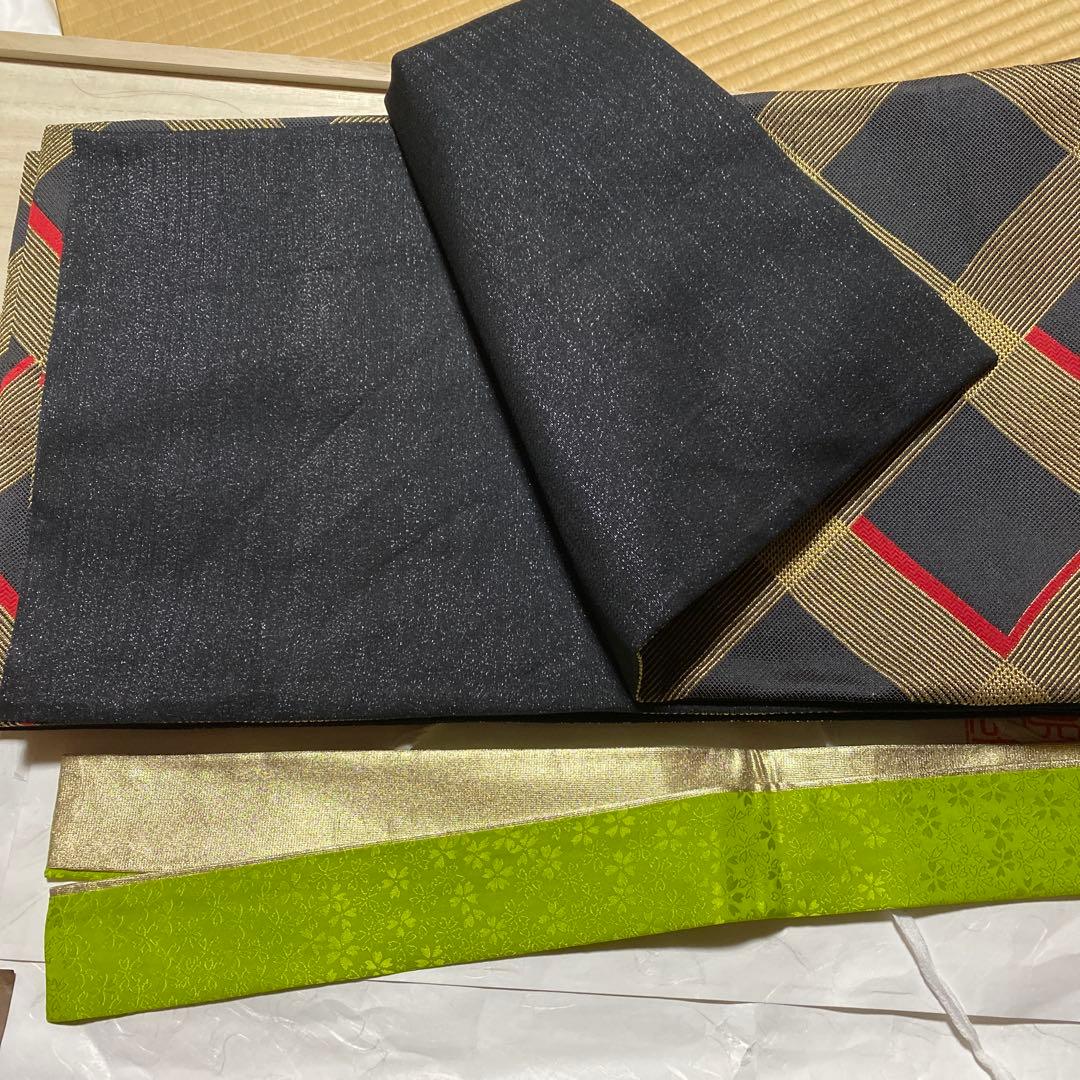 メルカリ市中だけお値下げ　県民共済正絹振袖フルセットグリーン金赤黒　ぽっちゃり