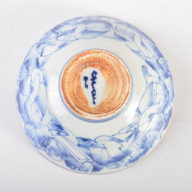 瀬戸焼　河本礫亭作　染付　寿老文茶碗　共箱　V　6680