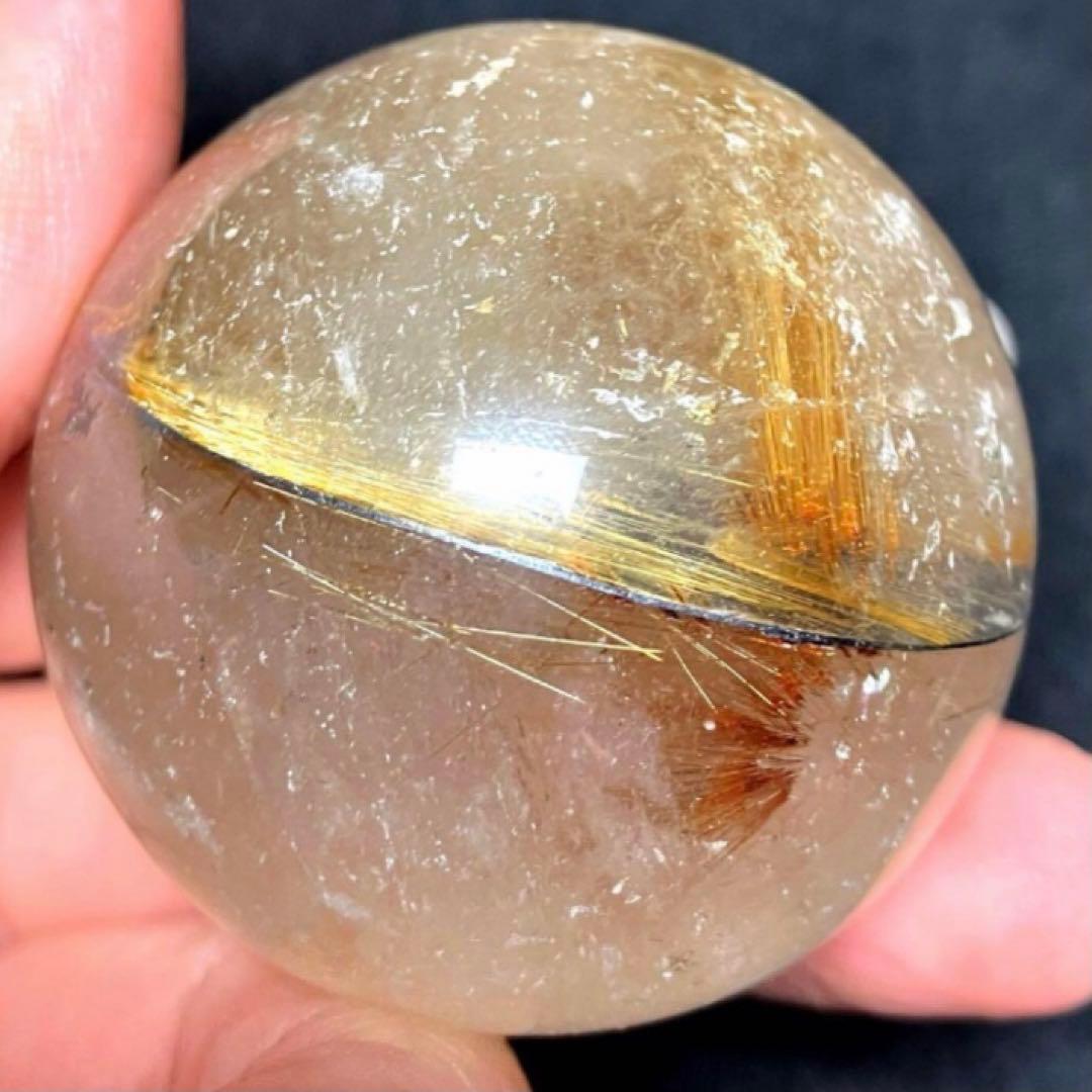 45mm ゴールドルチルクォーツ　丸玉　スフィア　金針水晶