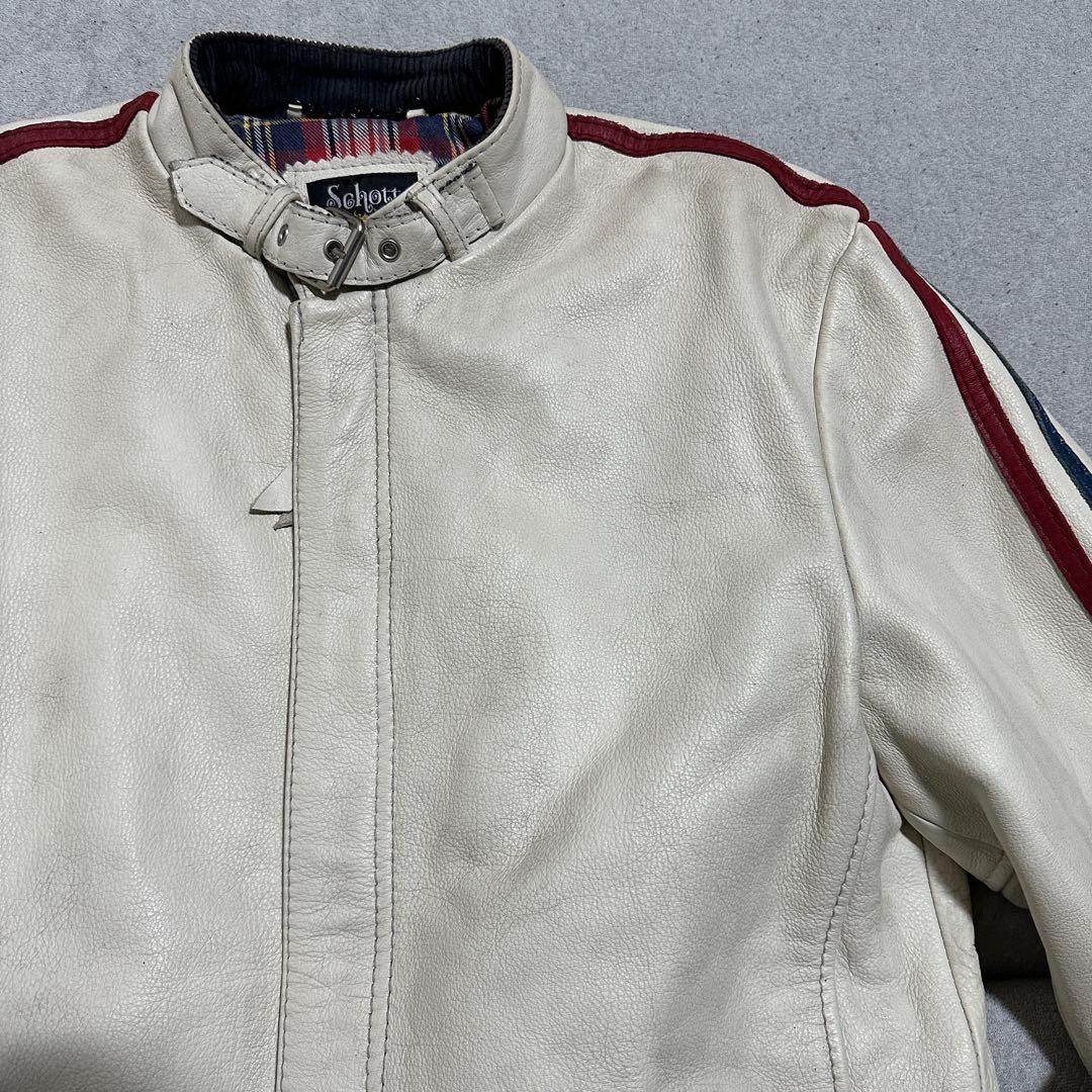 メンズL✨　クラシックレーサー　Schott　シングルライダース　牛革　ホワイト