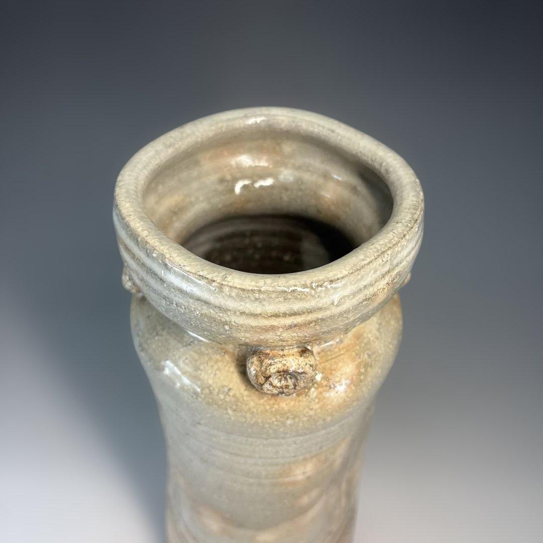 【中古品】茶道具　十三代田原陶兵衛造　萩焼　擂座花入（共箱）