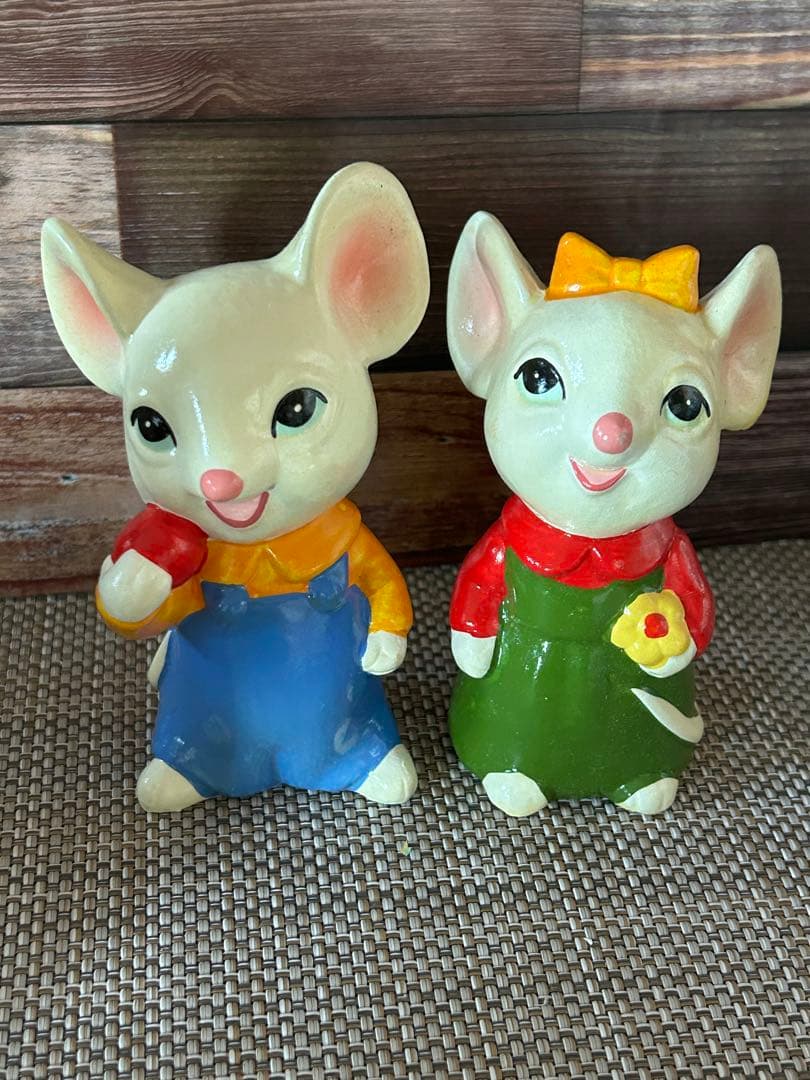 【値下げ⭐️当時物　昭和レトロ　陶器人形】ねずみの親子