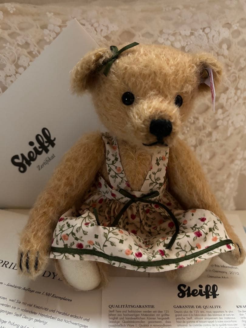 【レア】シュタイフエイプリル036873 ドレスベア　テディベア　花柄ドレス