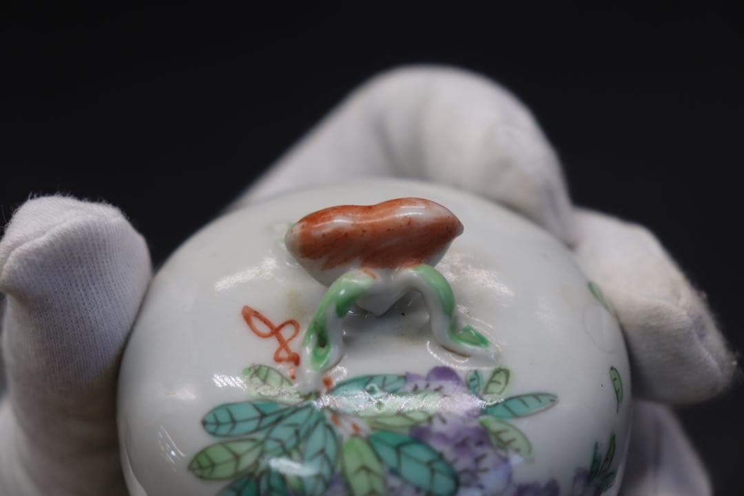 中国　民国期　粉彩花鳥紋茶入　小壺　天津豫盛號出品　送料込み0926