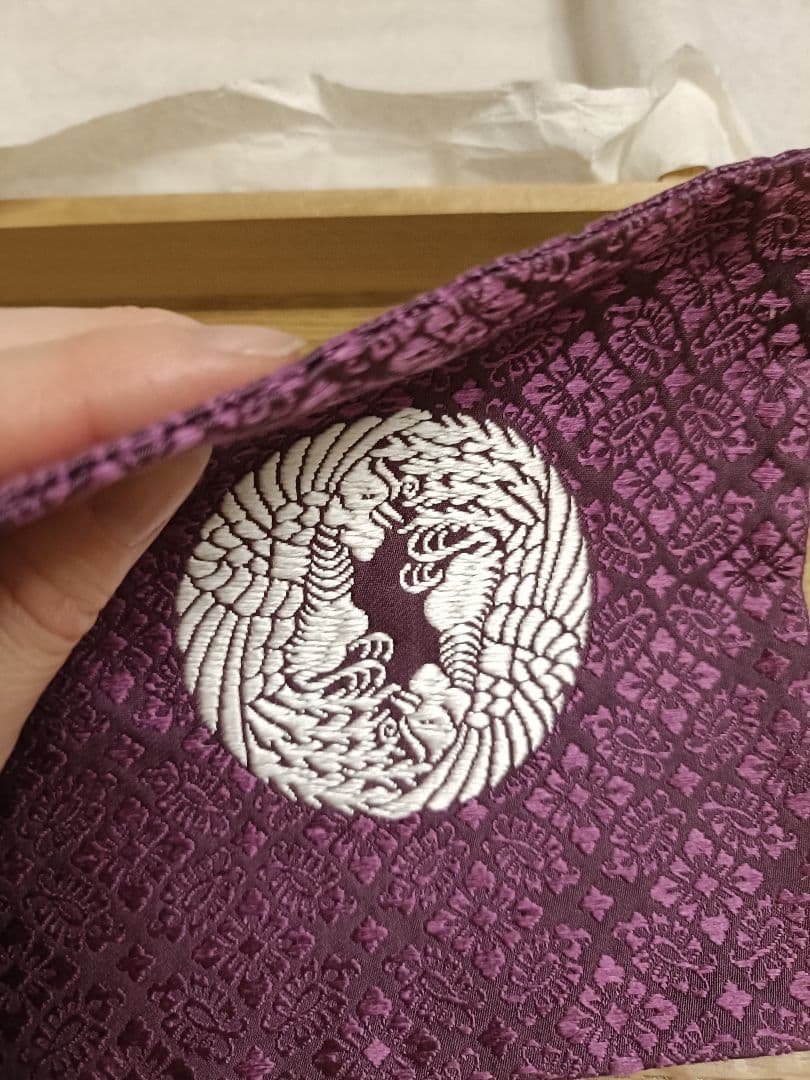 ②銀座高田製　茶道用帛紗 紫色 木箱付き