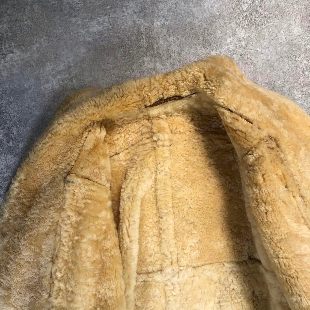 90s ムートンコート　本革　ボア　ウルグアイ製【L相当】レザーコート ブラウン