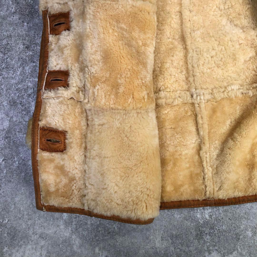 90s ムートンコート　本革　ボア　ウルグアイ製【L相当】レザーコート ブラウン