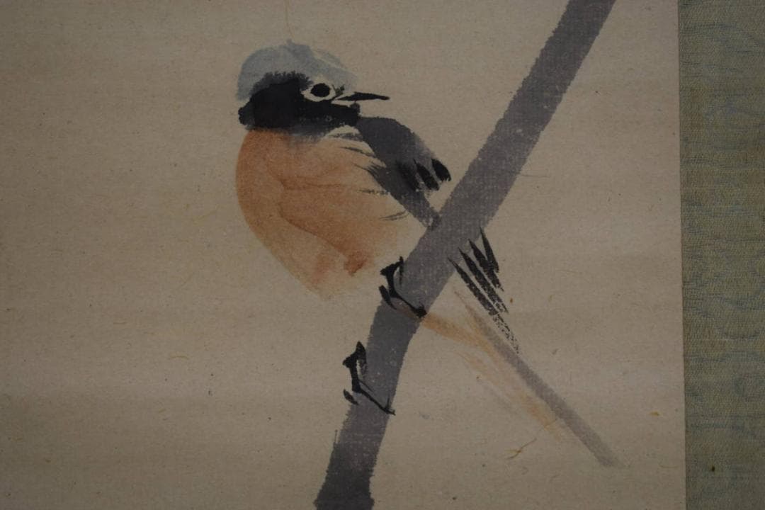 真作/松村景文/山茶花小禽図/布袋屋掛軸HI-349