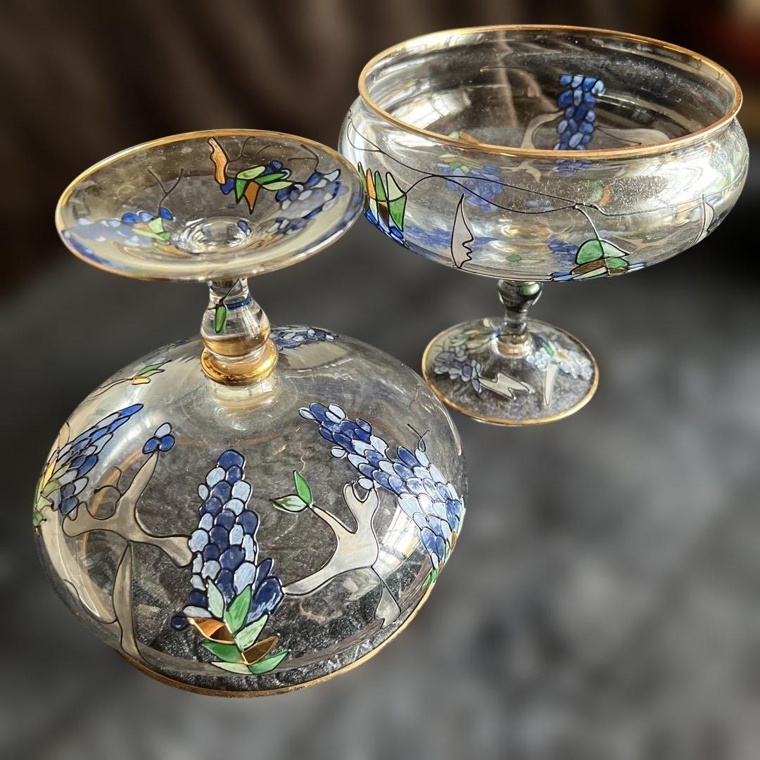 葡萄と葉のデザイン ガラスの器　2個セット