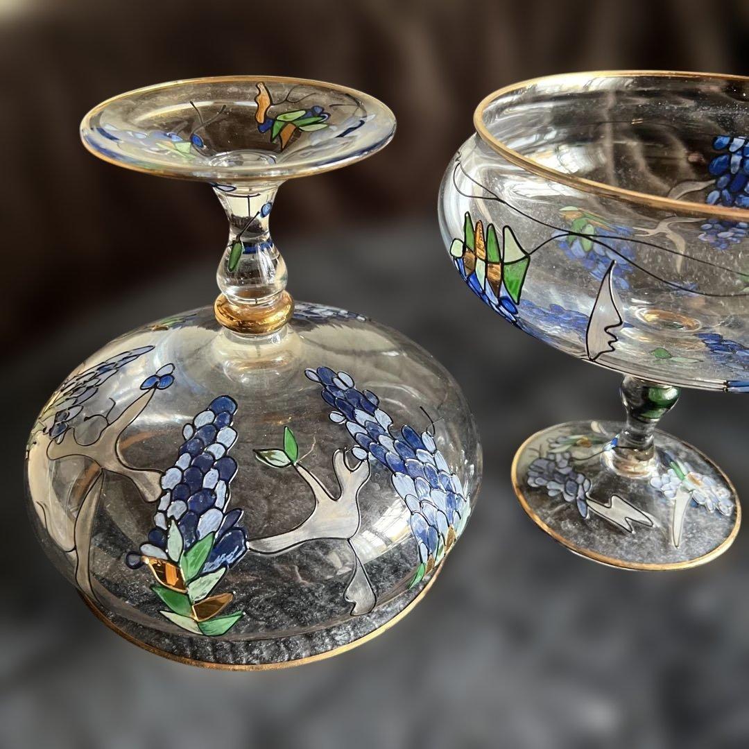 葡萄と葉のデザイン ガラスの器　2個セット