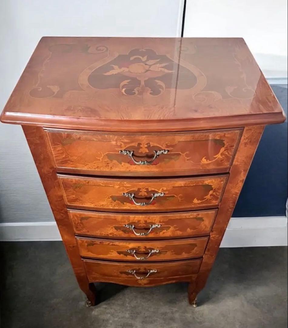 イタリア製・木象嵌・5段チェスト / 美しい仕上げ・ビンテージ・アンティーク
