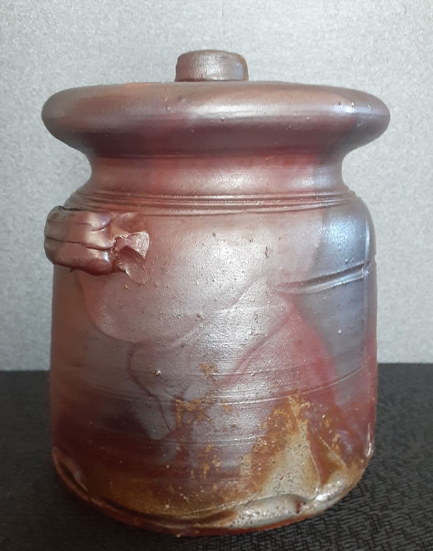 備前焼　名工【木村基子　木村素静 】備前　水指　【師人間国宝　伊勢崎淳　茶道具