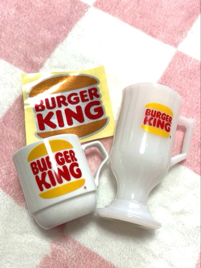 バーガーキング2個セット　ステッカー付き　フェデラル　ミルクガラス　フッテッド