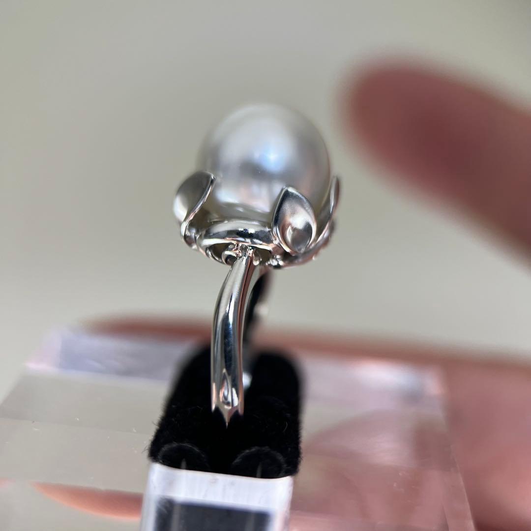 【新品】Pt900天然海水白蝶真珠リングダイヤモンドリング